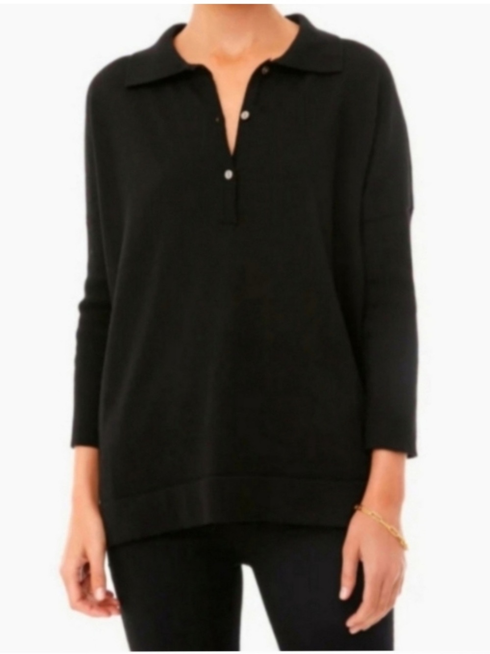 TUCKERNUCK Clayton Linen Blend Collared Dolman Knit Polo Sweater Black Sz XS/S